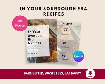 Libro de recetas de masa madre en PDF / Más de 60 recetas con masa madre y descarte / Pan, magdalenas, postres, comidas / Libro de cocina digital descargable / PLR MRR
