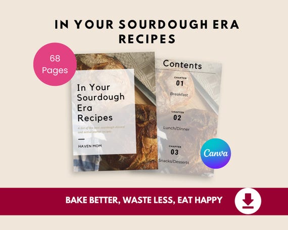 Sourdough Recipe Book PDF | 60+ Starter & Discard Recipes | Bread, Muffins, Desserts, Meals | Digital Download Cookbook | PLR MRR
