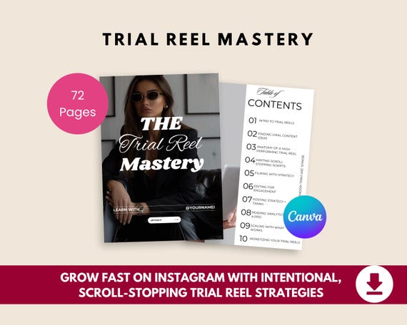 Trial Reel Mastery Guide | Instagram Reels Strategy, Viral Hook Templates & Growth Plan | Digital Download