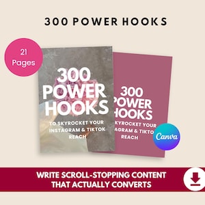 300 Power Hooks / Modelli di ganci per social media che bloccano lo scorrimento / Download digitale istantaneo