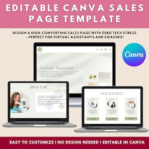 Virtual Assistant Sales Page Template | Editable Canva Template for Freelancers & Service Providers | Digital Download