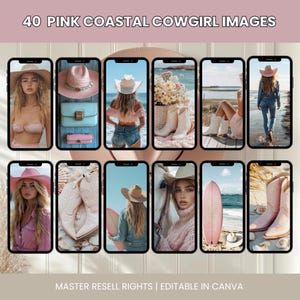 Pink Coastal Cowgirl Aesthetic | 49 Luxe Beach + Western Images | MRR & PLR Included