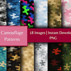 Camo Digital Papers | 18 Seamless Camouflage Backgrounds | Printable Patterns