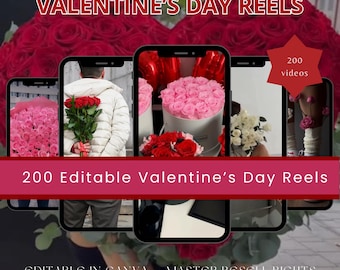 Valentine’s Day Reels Bundle | Editable Canva Videos | PLR & MRR | Social Media Content