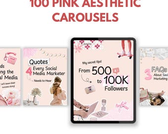 100 Pink Aesthetic Carousels + Bonus Stickers | Canva Templates for Instagram Growth | PLR Digital Download