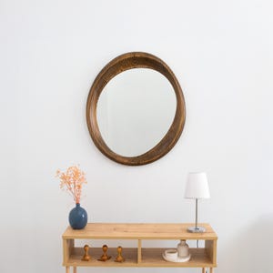 Wood Wall Mirror, Wood Rounded Mirror, Aesthetic Mirror, Entryway Mirror, Abstract Mirror ,Modern Home Mirror,Asymmetrical Wood Mirror
