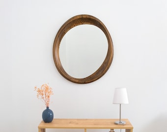 Wood Wall Mirror, Wood Rounded Mirror, Aesthetic Mirror, Entryway Mirror, Abstract Mirror ,Modern Home Mirror,Asymmetrical Wood Mirror