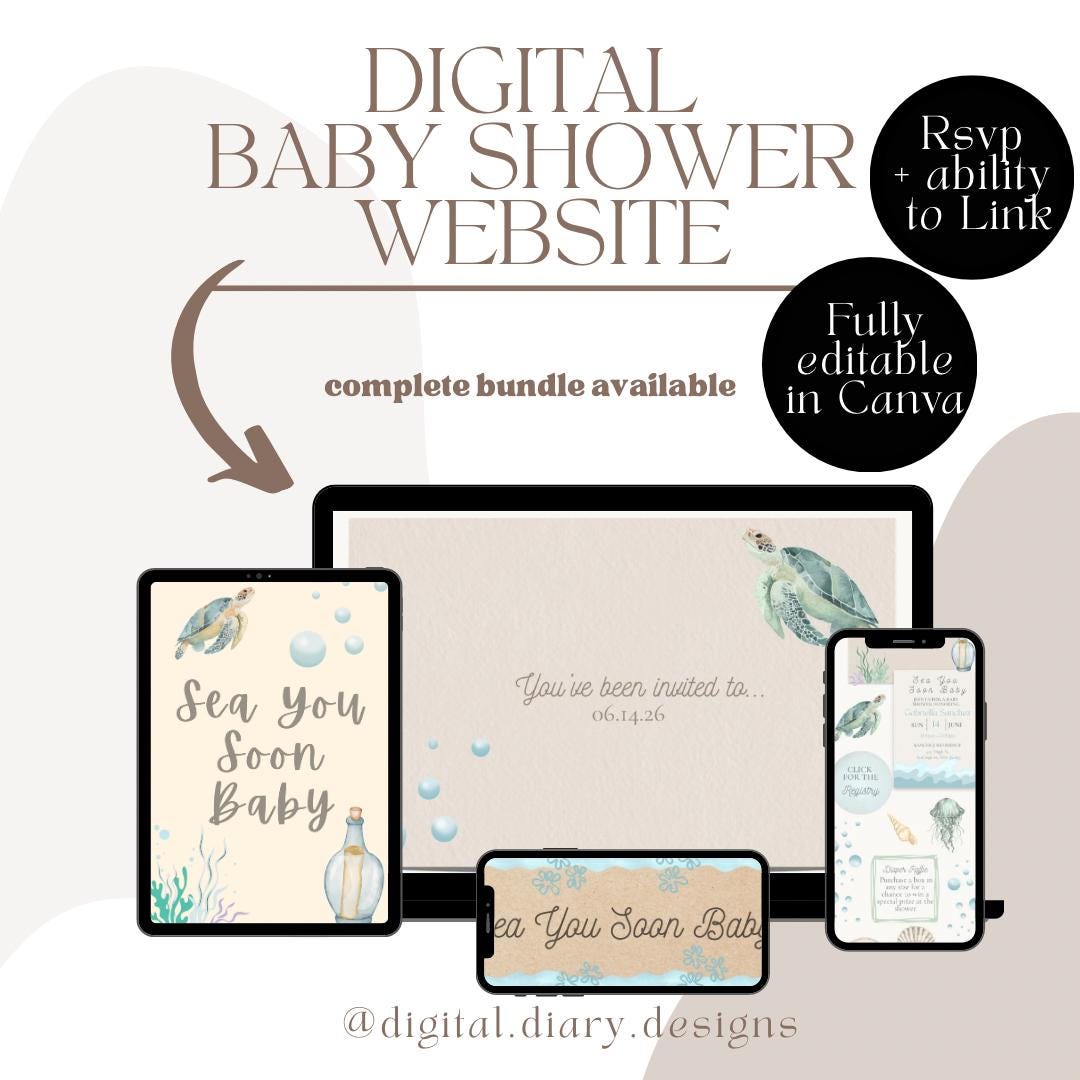 Sea You Soon – Baby Shower Website Bundle – Editable Canva Design ...