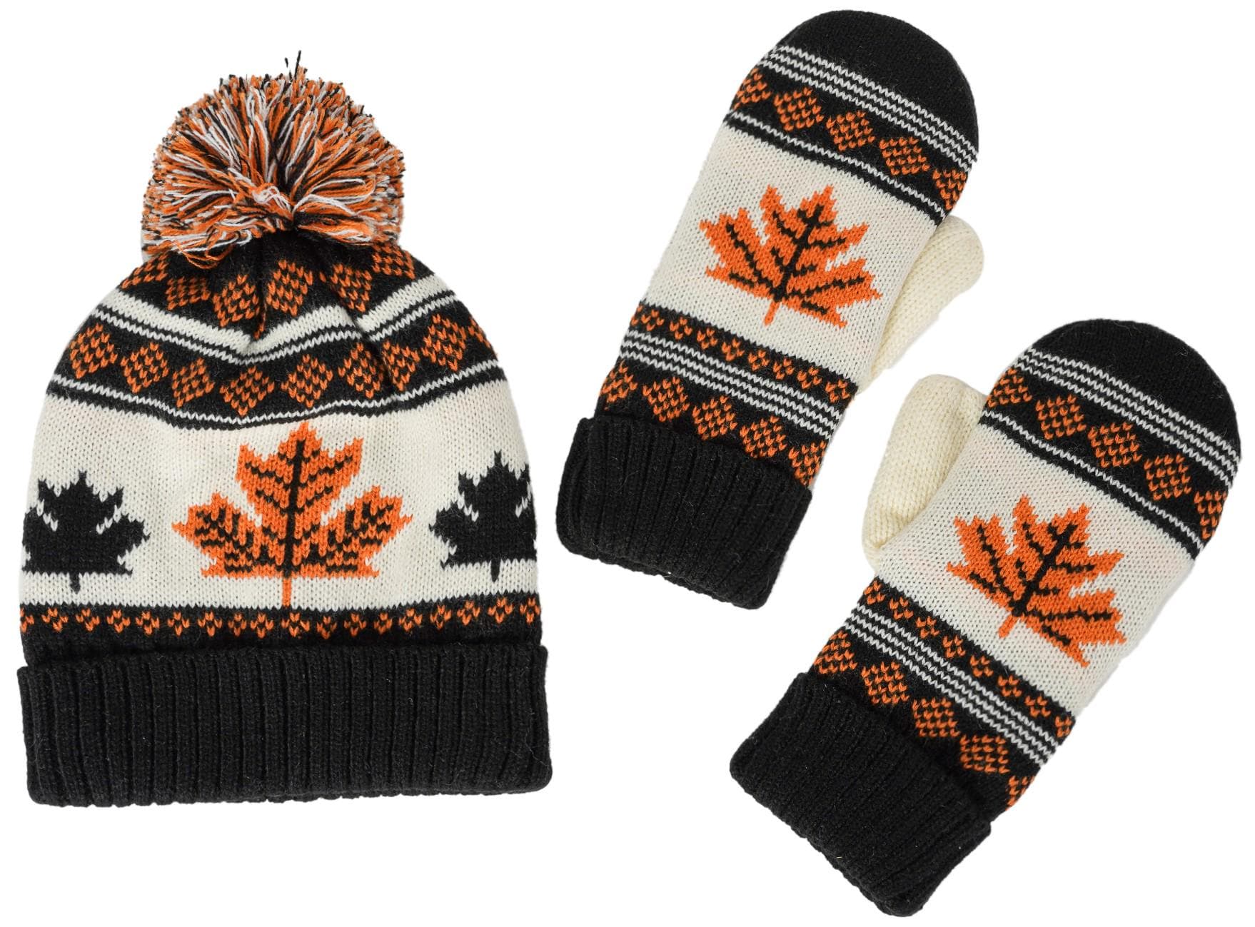 Canada Mittens Roots CANADA MAPLE LEAF Ed-Black-White Stipes With