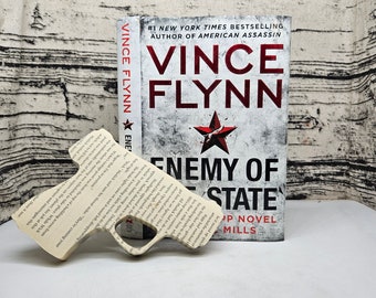 Gun Shaped Hollow Book Safe Vince Flynn Enemy of the State Vintage Book Secret Compartment Paper Hand Gun Military Special Forces CIA