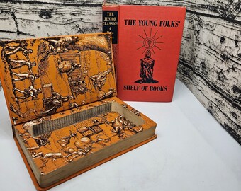 Caja fuerte vintage con forma de libro hueco: Caja secreta "Historias de héroes"