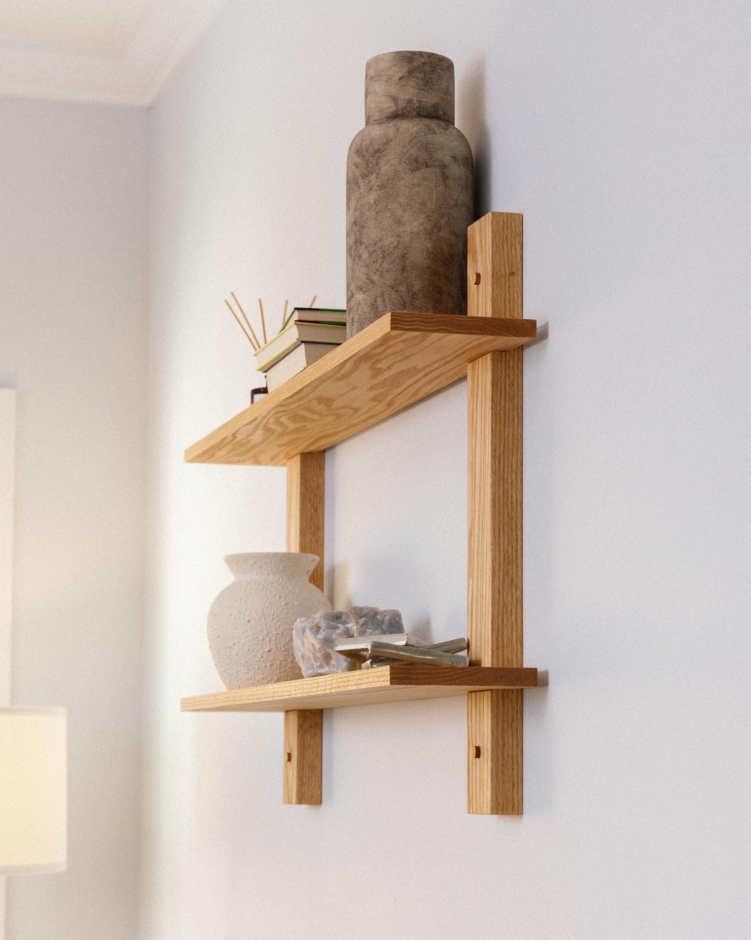 Floating Oak Wall Shelf Modern Minimalist Display Small Space Storage Floating Oak Wall Shelf Modern Minimalist Display Small Space Storage