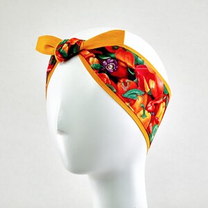 Retro Headband with Fun Print, 1950s Style Hair Scarf with Papricas, Pin-up Girl Head wrap, 100% Cotton Reversible Headband image 3