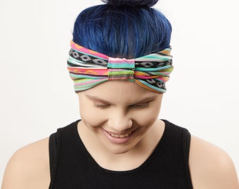 Striped Turban Headband, Colorful Wide Headband, Boho Headband, Yoga Head wrap, Hippie Style Headband