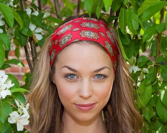 Red Silk Headband, Silk Head Wrap, Dark Red Headpiece, Summer Headband, Bohemian Headband, Boho Headband