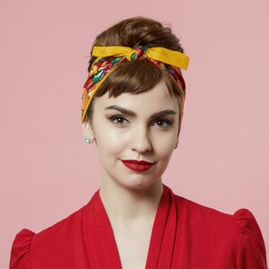 Retro Headband with Fun Print, 1950s Style Hair Scarf with Papricas, Pin-up Girl Head wrap, 100% Cotton Reversible Headband image 2