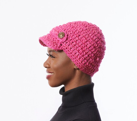 Hot Pink Wool Hat With Bill Warm Hat 