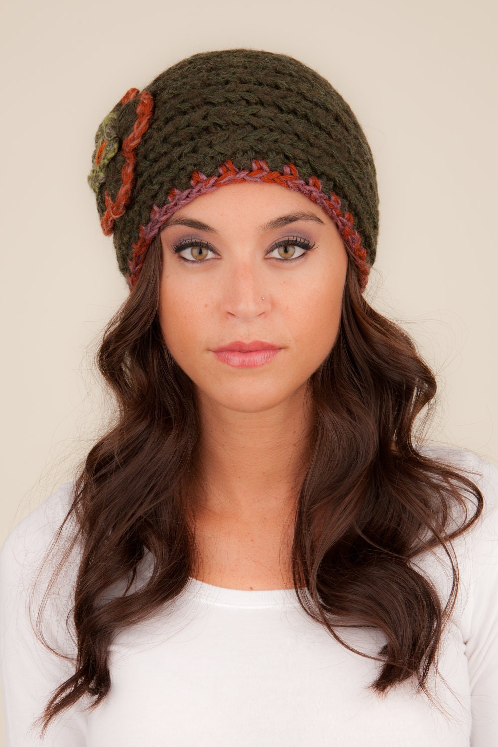 Wool headband knit headband with flower ear warmer wool Etsy