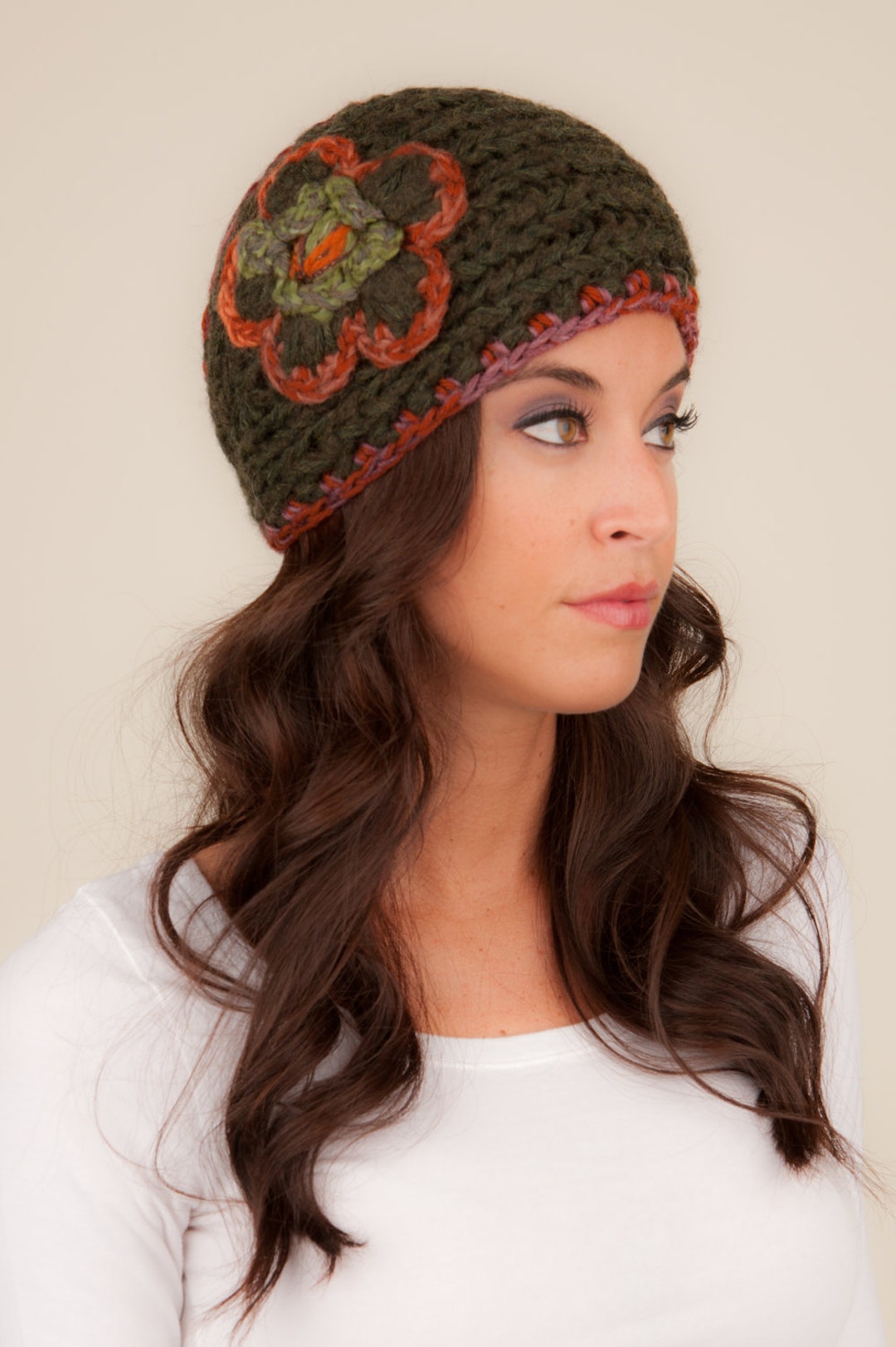 Wool Headband, Knit Headband With Flower, Ear Warmer Wool, Handknit