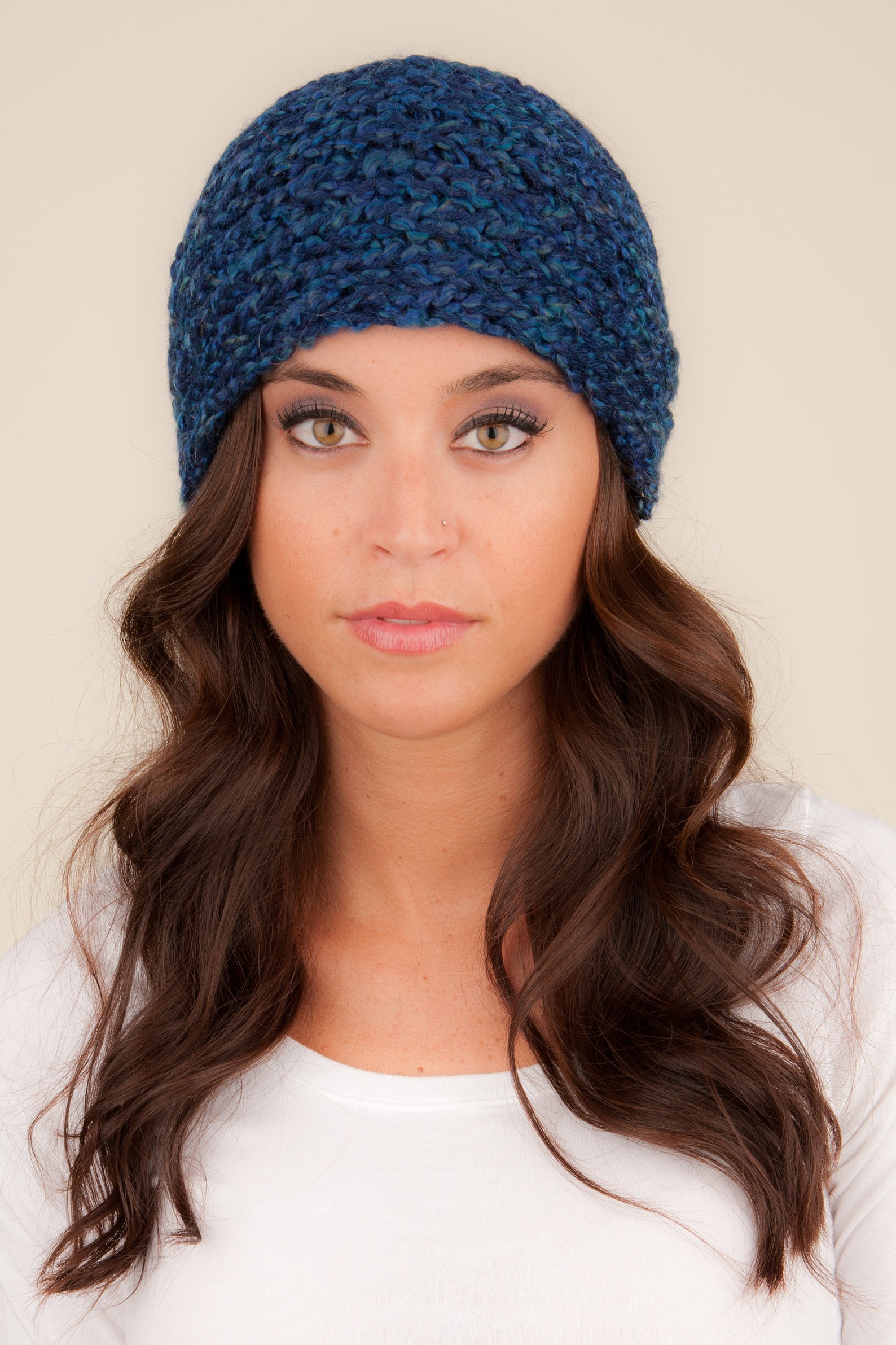 Buy Knit Headband in Navy Blue Wool Headband for Winter Ponytail Online