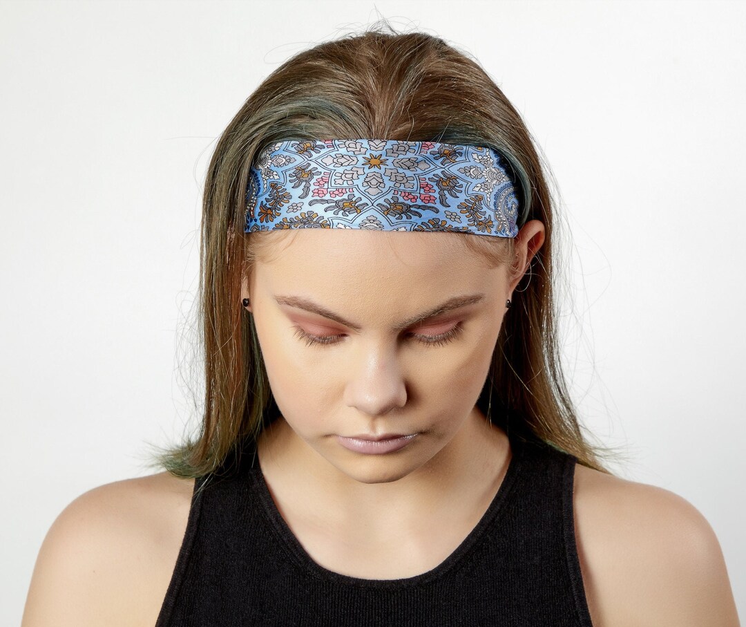Silk Headband in Blue Silk Head Wrap Summer Floral Headband Etsy