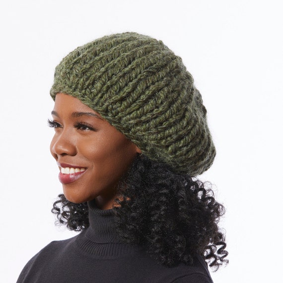 Khaki Green Knit Beret Oversized Knit 