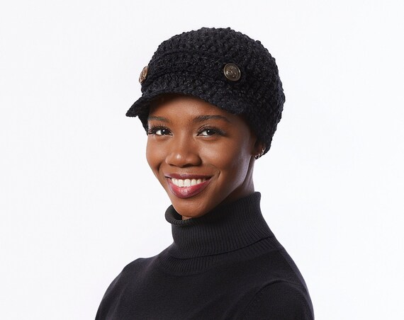 Black Wool Hat With Bill Warm Hat With 