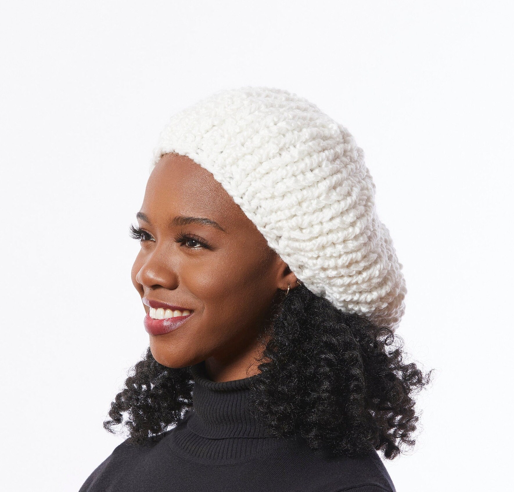 White Knit Beret Oversized Knit Beanie 
