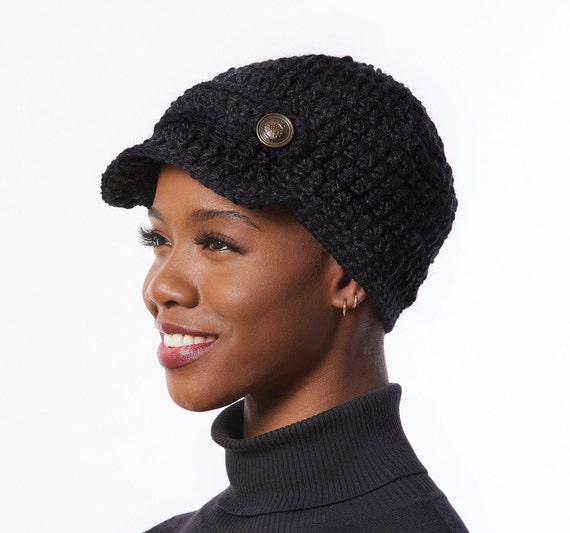 Black Wool Hat With Bill Warm Hat With 