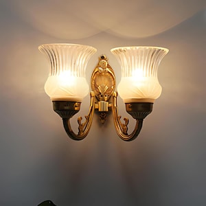 Brass Wall Sconce Single/Double Sconce, Wall Hanging Sconce, Frosted Glass Light Fixture, Brass Lamp for Bedroom, Living Room or Bathroom