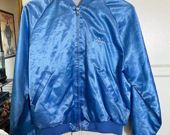 Cazadora bomber vintage de satén azul bebé de los años 80, talla M