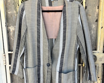 Blazer vintage de lino beige y gris estilo Campus Casuals de los 80, talla M