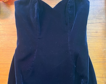 Vestido de cóctel vintage de terciopelo azul de los años 80 - Victor Costa Nordstrom talla M