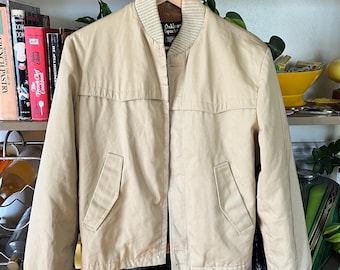 Abrigo deportivo vintage de color canela con forro de sherpa de Sears, años 70
