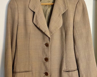 Blazer vintage de pata de gallo Giorgio Armani de los años 80 - Chaqueta beige tostado
