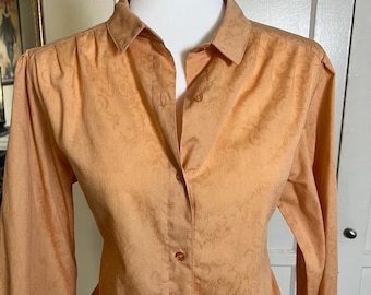 Vintage gloria Vanderbilt preppy femme 70’s Paisley Peach Button Up Blouse Sz L