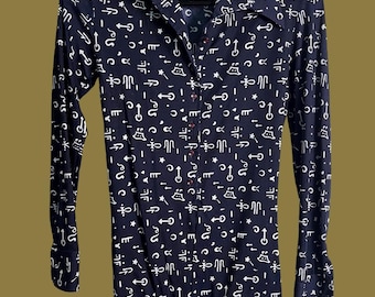 Body de malla vintage de los años 70: estampado de jeroglíficos, fabricado en Francia