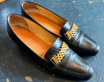 Mocasines italianos Tacco vintage de los años 80 con cadena dorada
