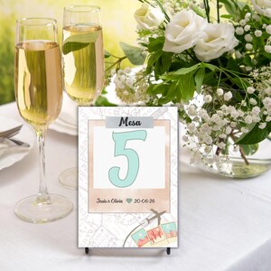 Letrero de Mesa Personalizado con Temática de Viaje, Producto Digital, descargable, letreros números, carteles para bodas, números de mesa