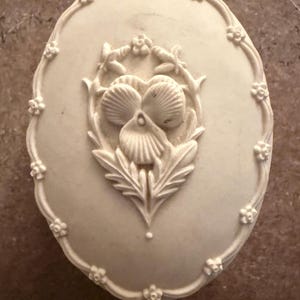 Vintage 1999 Margaret Furlong Bisque Porcelain Trinket Box with Pansy