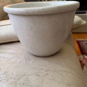 May include: A round, off-white bowl featuring a subtle, mottled, cloud-like pattern across its exterior surface. The bowl has a smooth, curved silhouette with a slightly flared rim, presenting a consistent, light-toned aesthetic throughout its design.