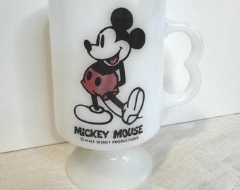 Vintage 1960's Mickey Mouse Milk Glass Footed Mug