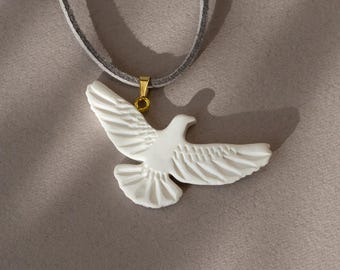 White Dove Pendant | Handmade Bird Necklace | Polymer Clay Dove Jewelry