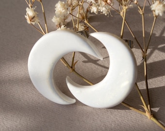 Crescent Moon Earrings | Handmade Polymer Clay Jewelry with Mother-of-Pearl Shimmer