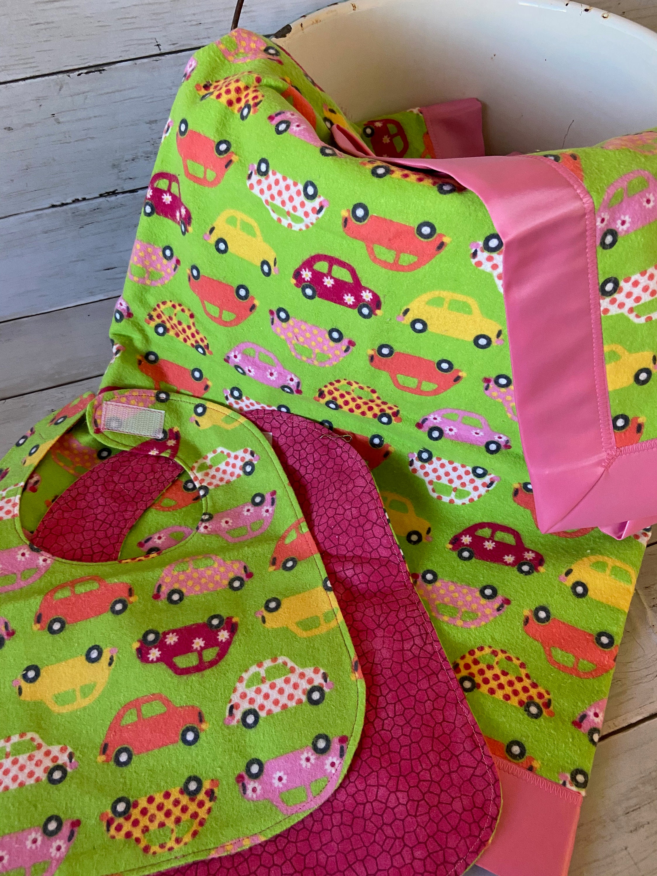 Love Bug Baby Blanket 4 Piece Set Blanket, Dragalong, & 2 Reversible