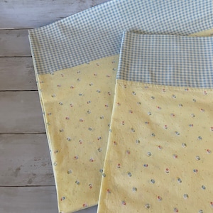 Pillowcases: Blue Gingham & Yellow Print (standard size)