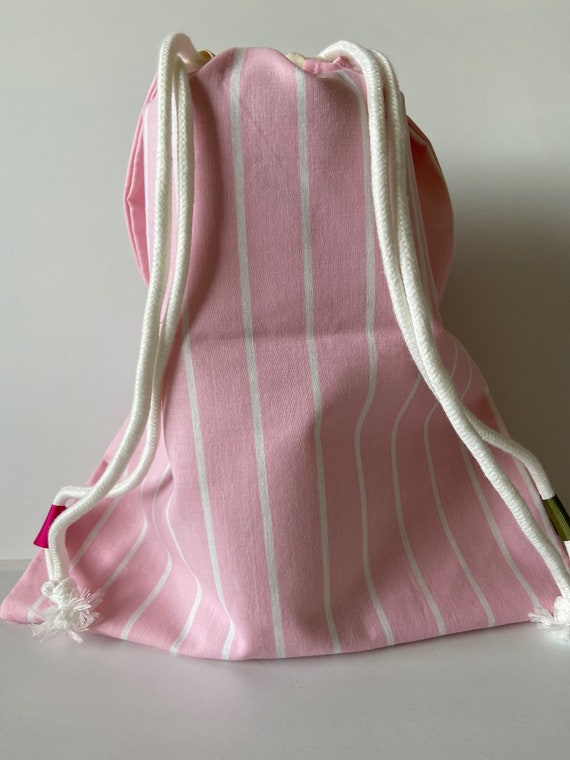 Drawstring Backpack Pink Stripe