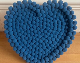 Blue Pom Pom love heart unique Home Decor picture frame Gift idea handmade