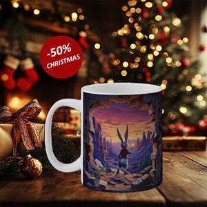 Bunny Hop Mug, 3D Effect, Burst Broken Design, 11oz Gift, Collectible Cup, Cartoon Character Drinkware, Funny Coffee Tea Cup