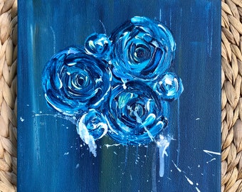 Blue acrylic floral abstract on 8X8 gallery wrap canvas.